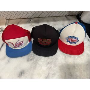 Lot of 3 Vans Trucker Hats Snapback Mesh Off The Wall Red White Blue Black Vint